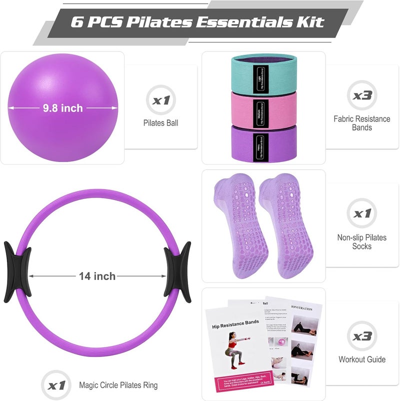 Muuruu Pilates Essentials Kit for Home Women, Ring and Ball Set, Pilates Equipment for Workouts, 3 Resistance Bands, Grip Socks, 14 Inch Magic Circle, Mini Exercise Ball, Great Exercise Equipment - Image 2